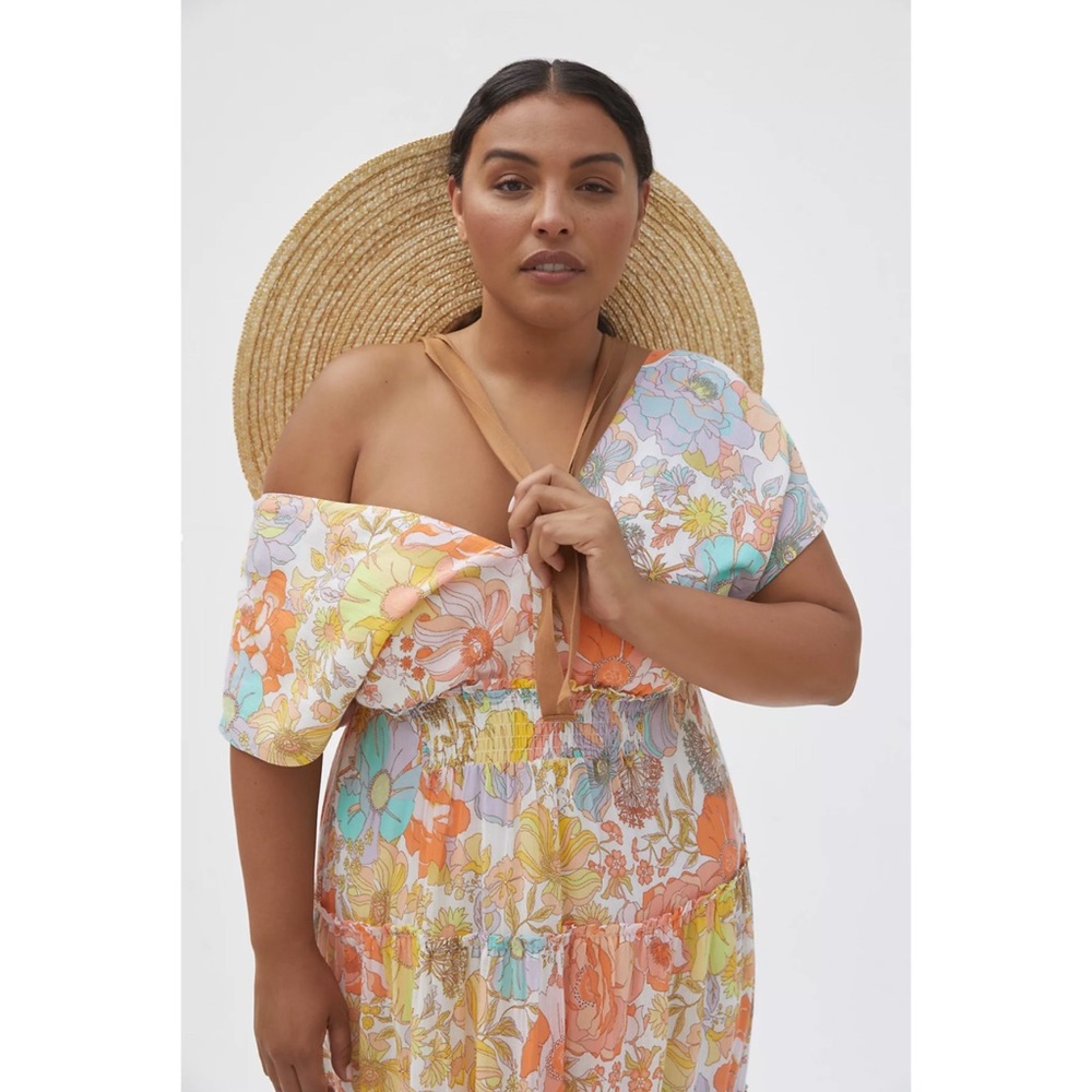 Anthropologie Floral Maxi Dress in Peach, Yellow & Light Blue - Picture 5 of 9